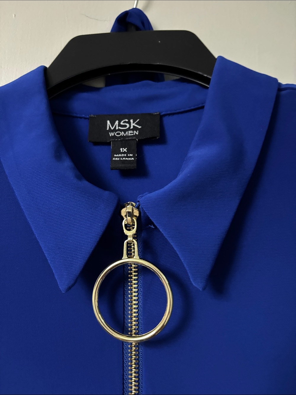MSK Royal Blue Button-Front Shirt with Gold Ring Zip